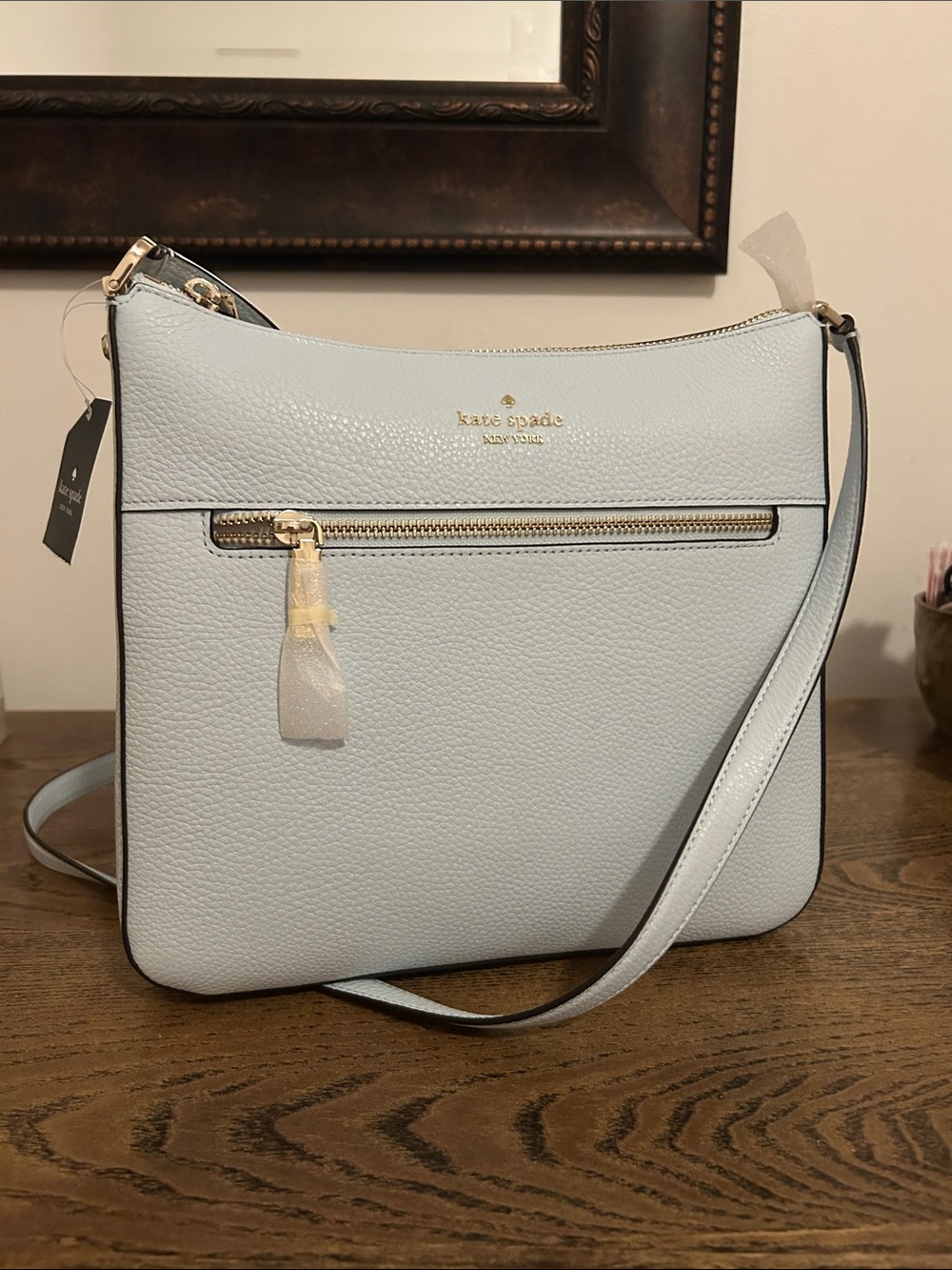 kate spade Light Blue Pebbled Leather Crossbody with Gold Hardware